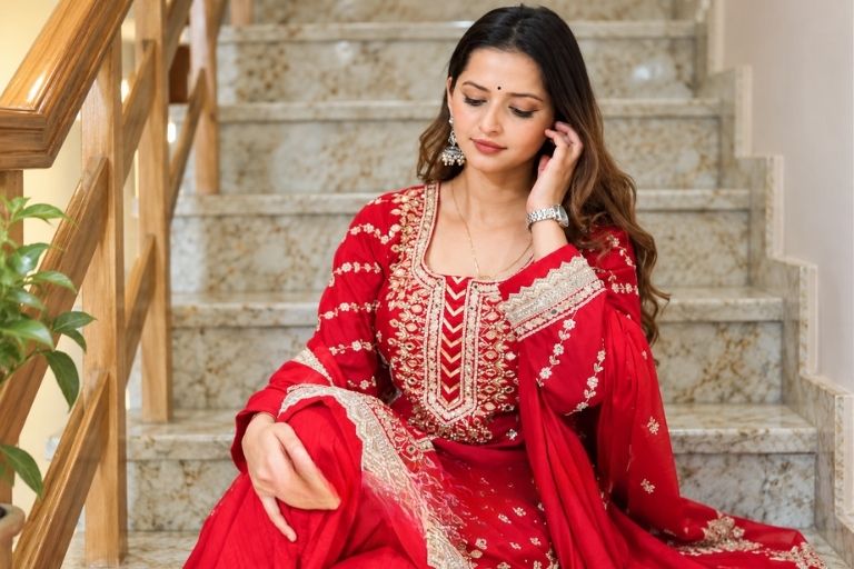 Meena Bazaar embroidered lehenga for festive occasions.