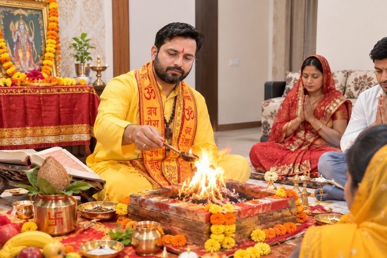 Acharya Mukesh Kumar Sharma performing Hindu wedding rituals
